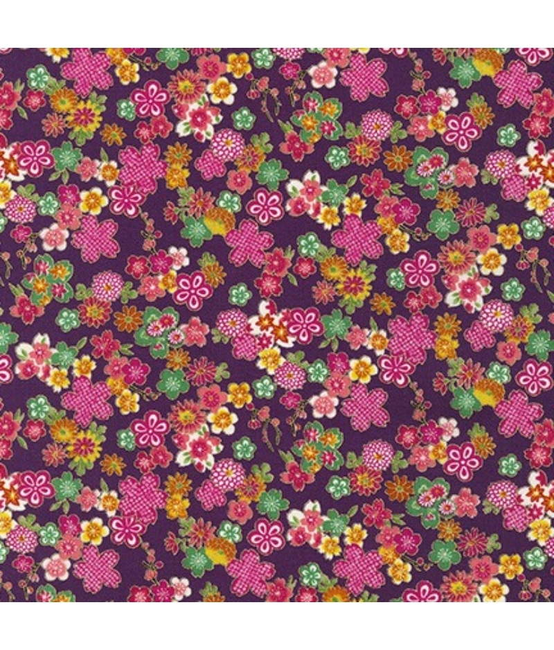 Tela Japonesa Sevenberry Sakura Brook Metallic Oriental 850288D1-4 Floral Purpura